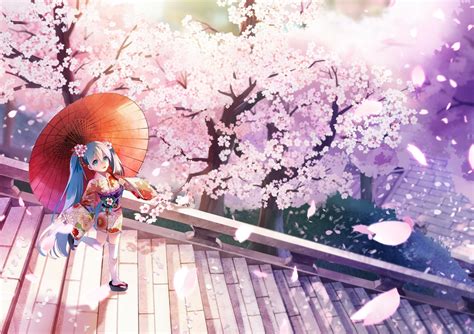 Aliasing Aqua Eyes Aqua Hair Cherry Blossoms Flowers Hatsune Miku