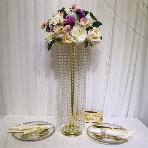 10pcs 70cm Gold Metal Crystal Wedding Centerpiece Tall Centerpiece