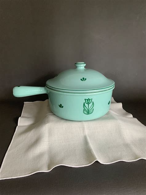 Vintage Dru Holland Cast Iron Enamel Pot Saucepan Lid Soup Etsy