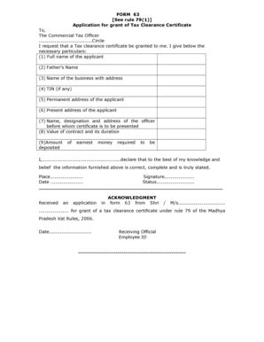 .clearance certificate application form to notify us foreign resident capital gains withholding doesn't need to it provides the details of vendors so we can establish their tax residency status. Fillable Online FORM 63 See rule 79(1) Application for ...