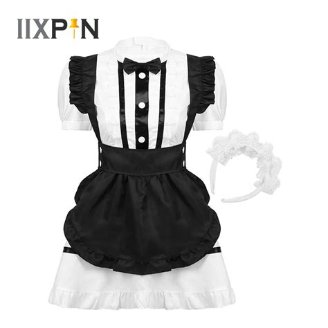 4pcs women french maid cosplay costume outfit japanese maid dress with apron headwear and