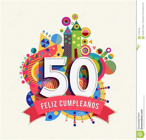 Happy Birthday 50 Year Spanish Greeting Card Stock Vector