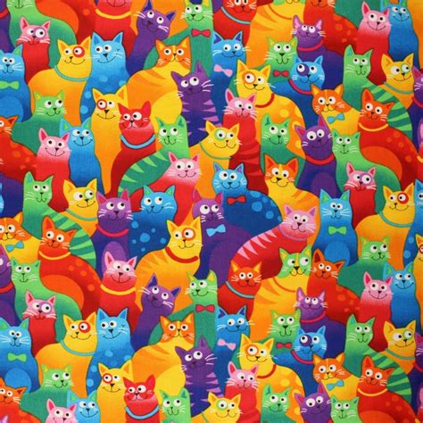 Tissu Coton Timeless Treasures Rainbow Cats Multicolore