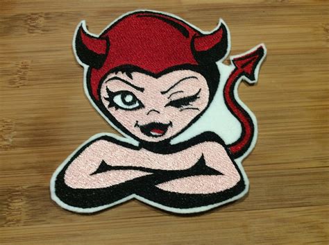 Embroidered Winking Devil Girl Patch Sewiron On By Etsy