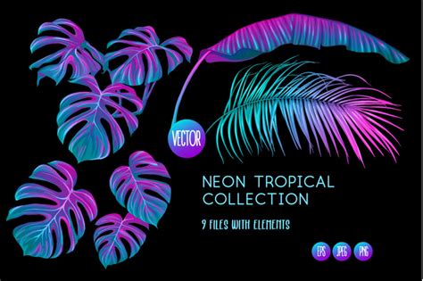 Tropical Neon Leaves By Elen Lane Thehungryjpeg