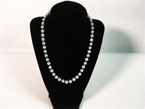 Vintage Grey Pearl Necklace W 14k White Gold Clasp 17 12 Long