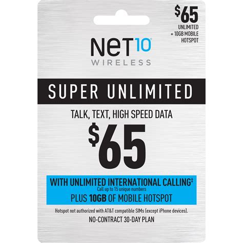 Net10 Wireless 65 Super Unlimited Talk Text Data 30 Day Plan With