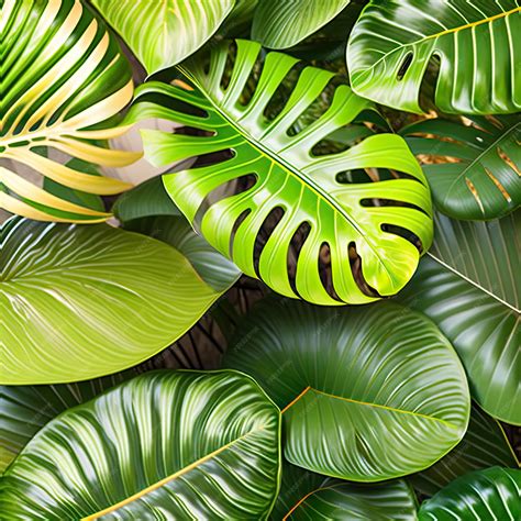Premium Ai Image Tropical Foliage Plants Variegated Leaves Of