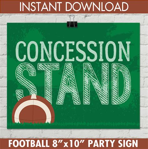 Football Concession Stand 8 X 10 Sign Football Party Bowl Party