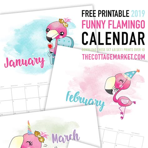 Free Printable 2019 Funny Flamingo Calendar The Cottage Market