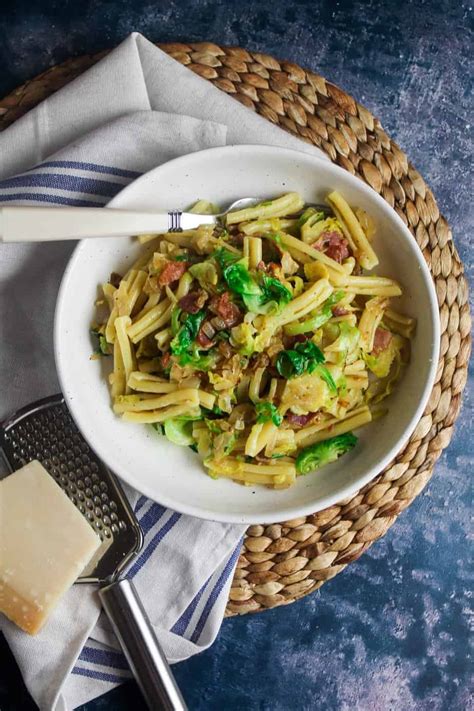 Brussels Sprouts And Bacon Carbonara Carrie S Kitchen