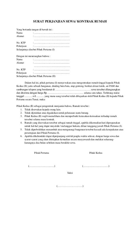 Download contoh surat perjanjian sewa rumah tahunan (doc). Surat perjanjian sewa