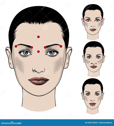 Facial Acupressure Massage Therapy Technique Female Character Massaging Face Acupressure Points