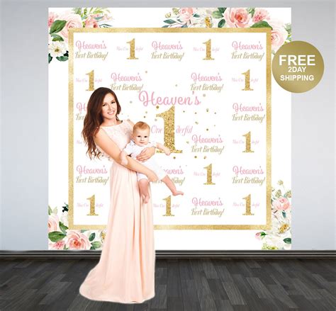 First Birthday Personalized Photo Backdrop Floral Photo Backdrop