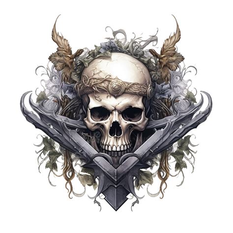 Skull With Sword And Laurel Wreath Skull Tattoo Warrior Png