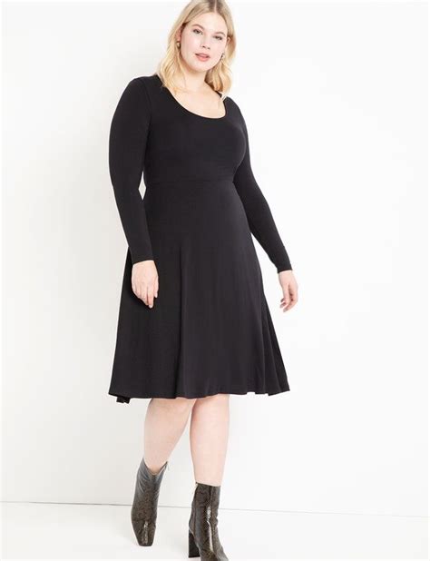 Scoop Neck Fit And Flare Dress Black In 2020 Flare Dress Fit