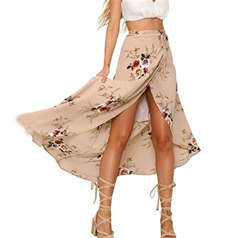 Women Chiffon Floral Skirt Long High Waist Slim Bodycon Party Skirts