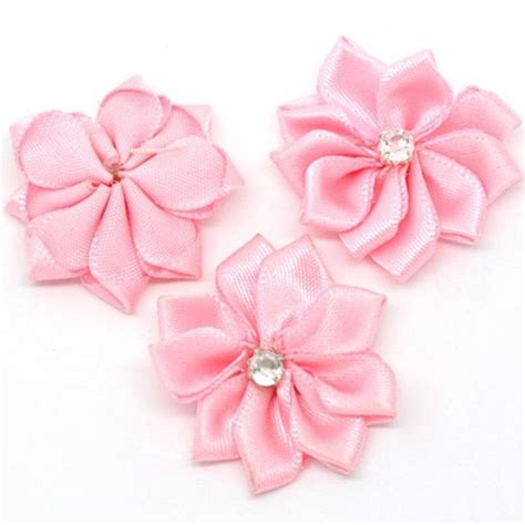 pink satin ribbon flower with centre pearls the button shed a8e ribbon crafts diy diy