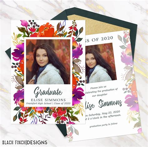Online graduation announcements that open with a personalized envelope in your guest's email! Plum and Orange Graduation Invitation w/ Photo, 5x7" Front and Back Watercolor Graduati… (With ...