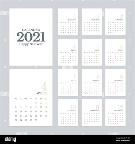 Calendario Simple 2021 Diseño Vectorial Con 12 Páginas Sobre Fondo Blanco La Semana Comienza El
