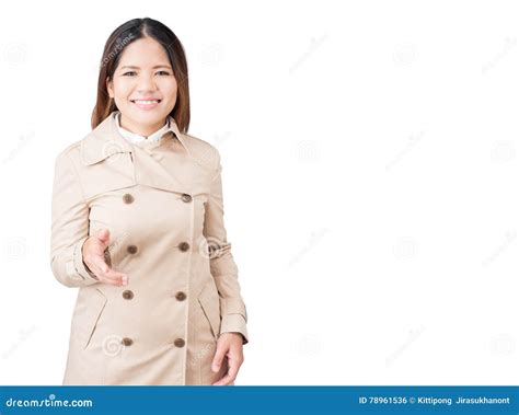 Asian Woman Extending Hand To Shake Isolated On White Stock Photo