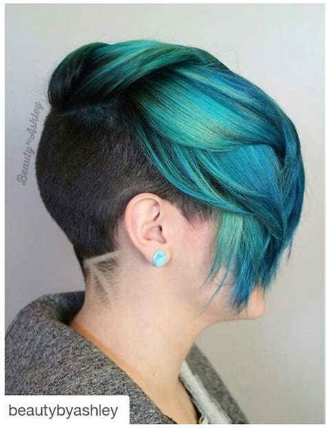 Turquoise Teal Green Dyed Hair With Shaved Sides And Back Hair Styles
