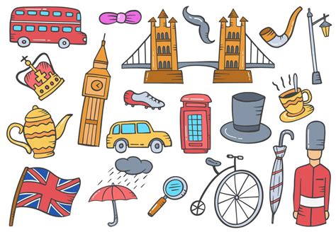 England Or British Country Or Nation Doodle Hand Drawn Set 3690337