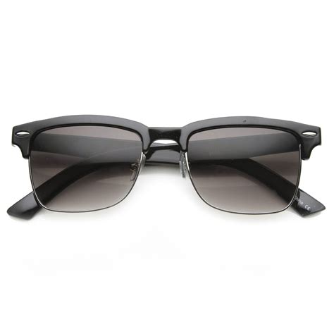 Indie Dapper Square Half Frame Horned Rim Sunglasses 9809 Sunglasses Black Silver Sunglass