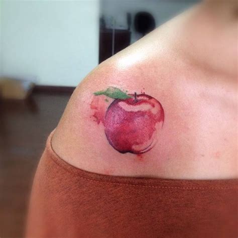 Watercolor Style Red Apple Tattoo On The Right