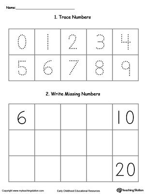 Trace and Write Missing Numbers 6 Through 20 | MyTeachingStation.com