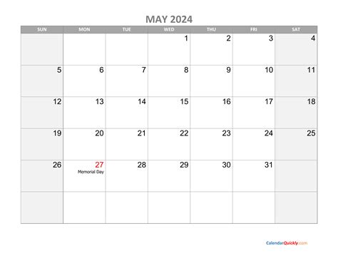 May 2024 With Holidays Calendar Pelajaran