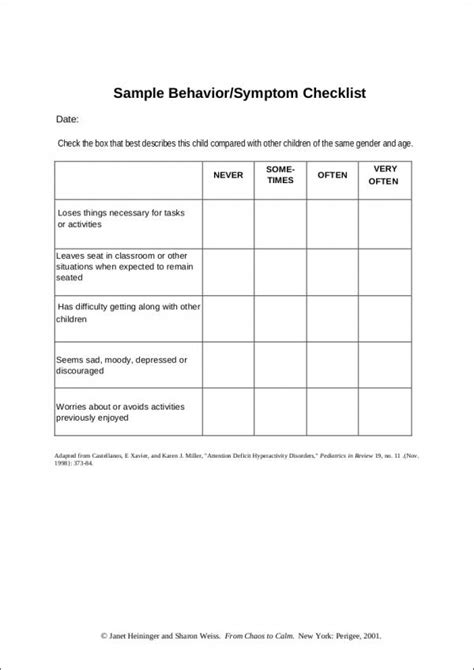 Free 17 Behavior Checklist Samples And Templates In Pdf Ms Word