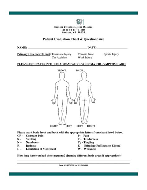 Patient Evaluation Chart And Questionnaire Back And Neck Pain Download