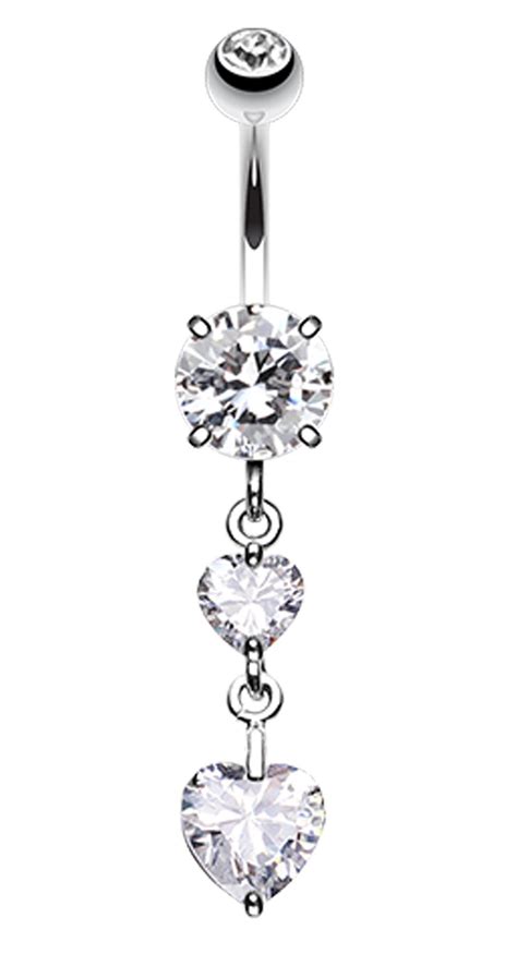 Elegant Double Hearts Belly Button Ring 14 Ga 16mm Clear Sold
