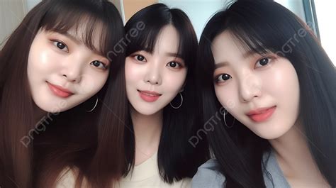 Fondo Tres Chicas Coreanas Tomándose Selfies Juntas Fondo Imagen De Diámetro Imagen de Fondo