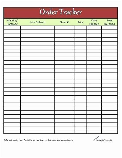 Purchase Order Tracking Log Template