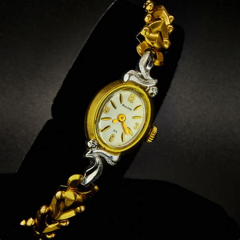 1973 Bulova La Petite Oa Ladies Oval Watch With 2 Diamonds Two Tone