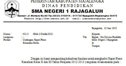 Contoh Surat Undangan Resmi Kenaikan Kelas  Contoh Surat