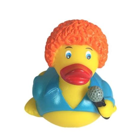 Diva Singer Rubber Duck With Orange Big Hair And Microphone Ducks