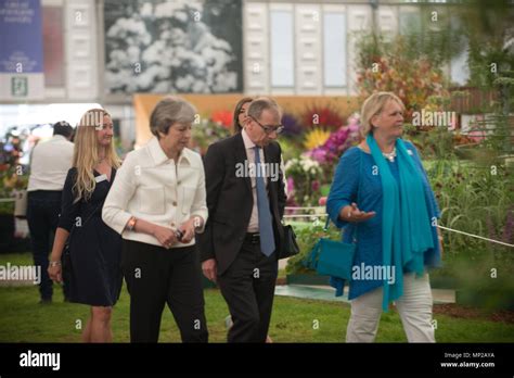 london uk 21st may 2018 prime minister visits the 2018 chelsea flower show and is shown