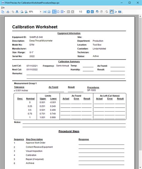 Using Calibration Worksheets Calibration Control