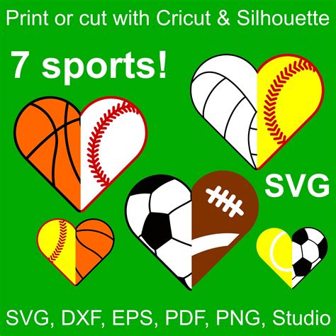 7 Sports Half Hearts Svg Files For Cricut And Silhouette 14 Heart Halves