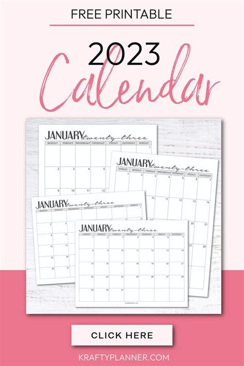 Free Printable 2023 Calendars — Krafty Planner Free Printables Free Printable Calender Print