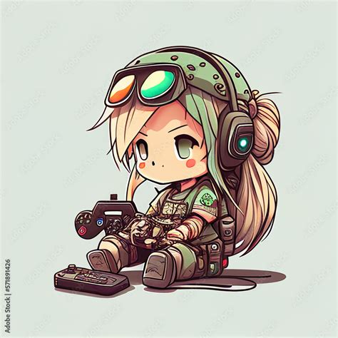 Chibi Gamer Girl Cute Kawaii Gamer Girl Illustration Icon Graphic Stock