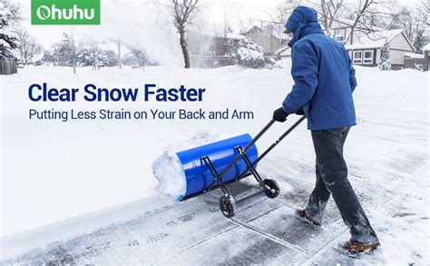 Ohuhu Snow Shovel With Wheels For Driveway Heavy Duty Metal Shovels