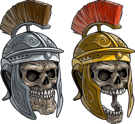 Cartoon Human Skulls In Roman Soldier Helmet Stock Vector Colourbox