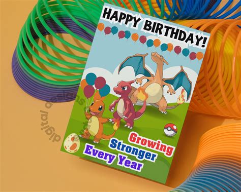 Pokemon Birthday Card Printable Charmander Birthday Card Etsy