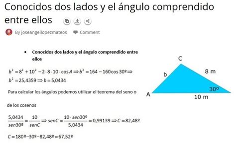 Resolución De Triángulos Conociendo Dos Lados Y El ángulo Comprendido