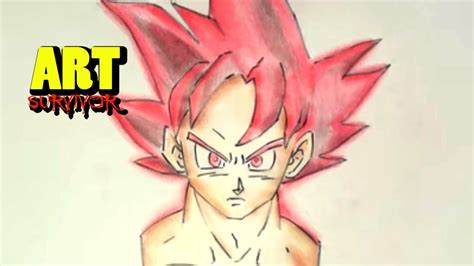 Como Dibujar A Goku Fase Dios Drawing Goku God Youtube