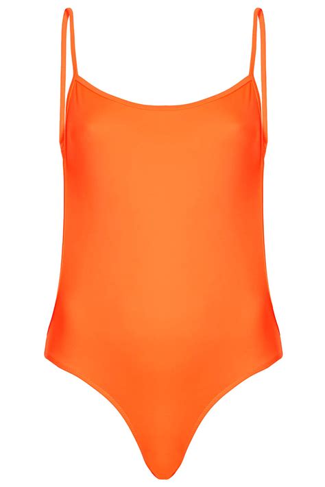 lyst topshop fluro orange backless swimsuit by ashish x in orange